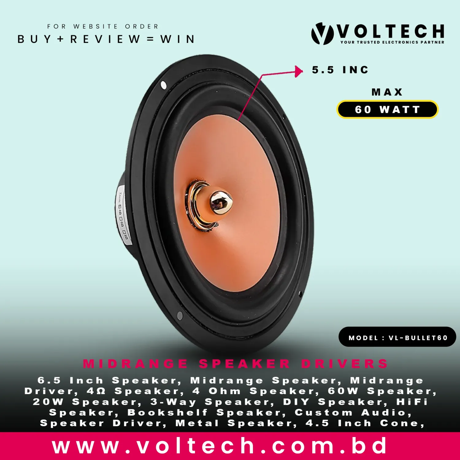 Voltech VL-BULLET 60 Midrange Speaker Driver | 60W 4Ω High-Power Bullet Loudspeaker ( SINGLE PCS ) Voltech VL-BULLET 60 Midrange Speaker Driver | 60W 4Ω High-Power Bullet Loudspeaker ( SINGLE PCS )