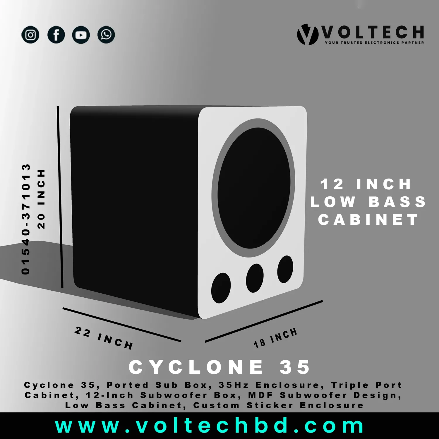 Cyclone 35 – High-Performance Ported Subwoofer Enclosure Design (33–35 Hz Tuned) For 12 Inch