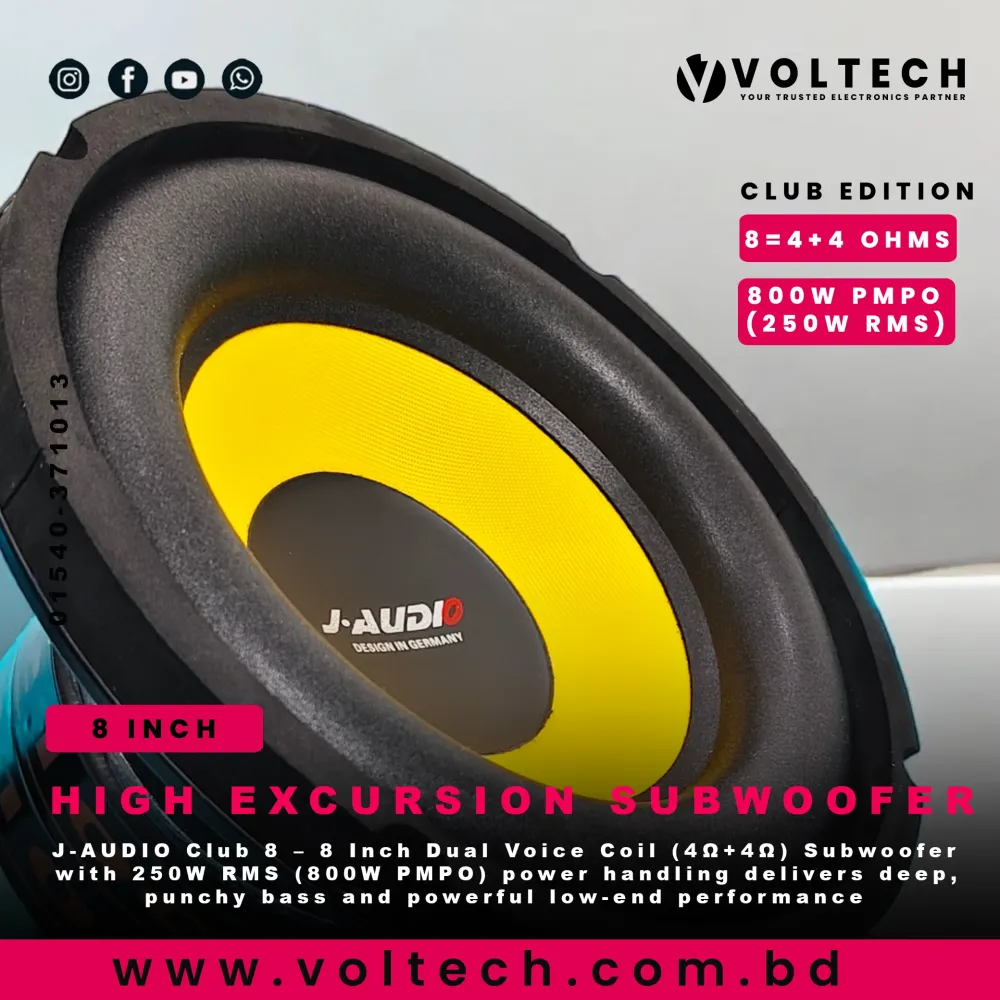 J-AUDIO Club 8 | 4 Ohm+4 Ohm DVC 8 Inch 800W PMPO (250W RMS) Subwoofer | Voltech Electronics
