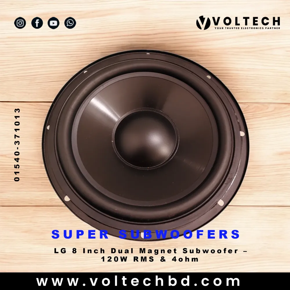 LG 8 Inch Dual Magnet Subwoofer – 120W RMS | 4Ω Heavy Bass Woofer for Home & Car Audio | Voltech BD