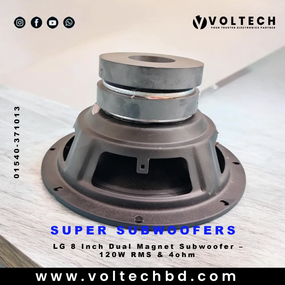 LG 8 Inch Dual Magnet Subwoofer – 120W RMS | 4Ω Heavy Bass Woofer for Home & Car Audio | Voltech BD