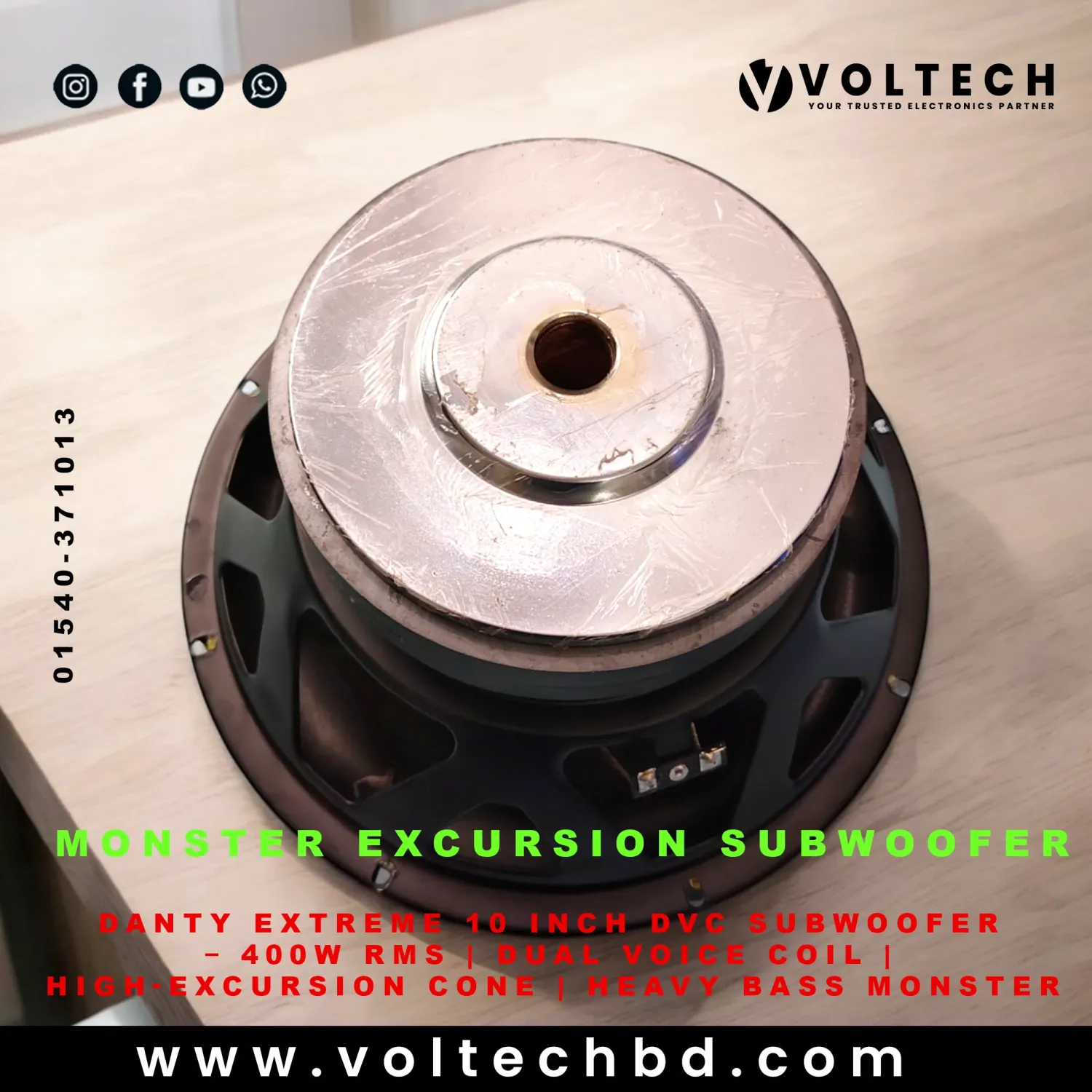 DANTY Extreme 10 Inch DVC Subwoofer – 400W RMS | Dual Voice Coil | Heavy Bass Monster