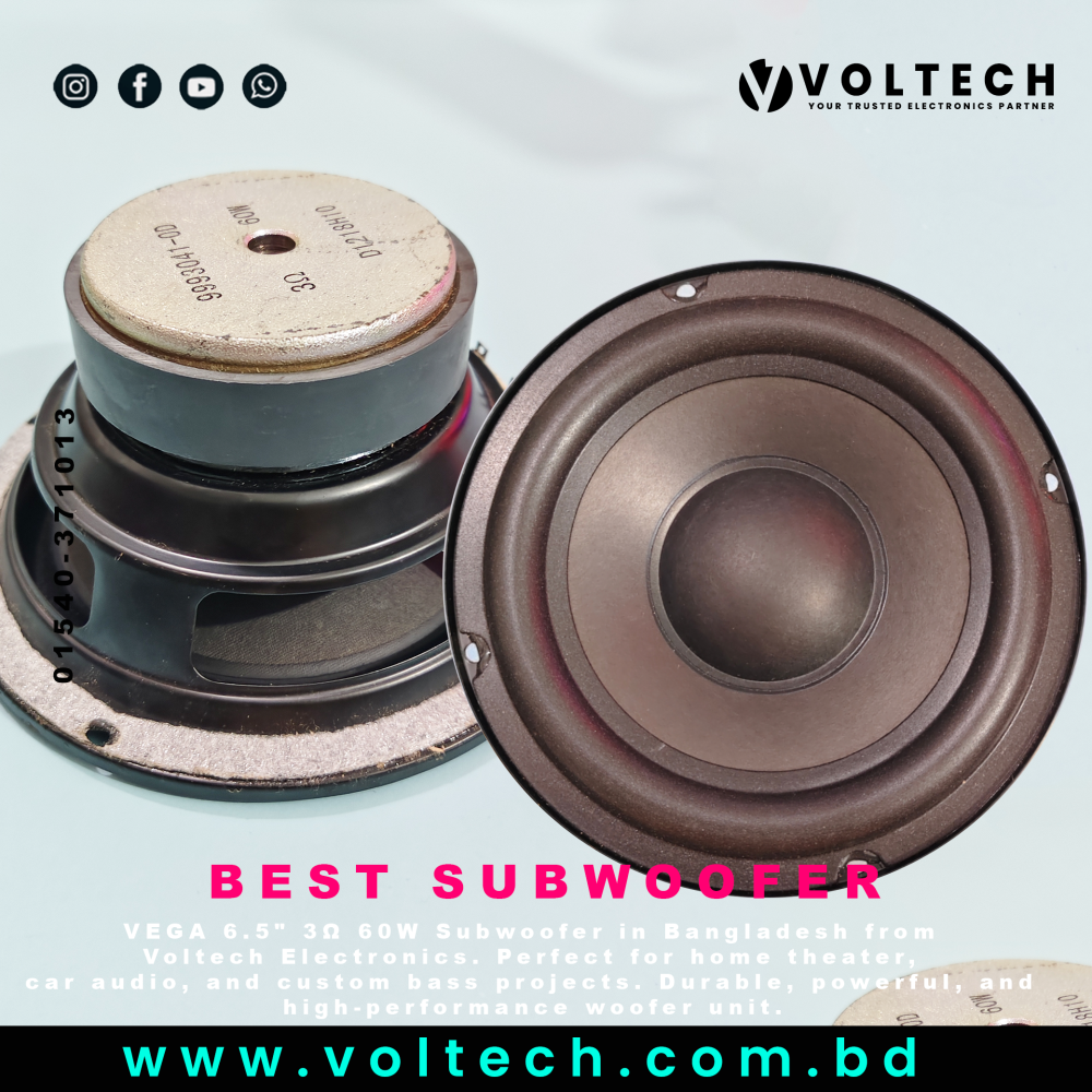 VEGA 6.5 Inch 3Ω 60W Subwoofer | Deep Bass Woofer Speaker | Voltech Electronics Bangladesh