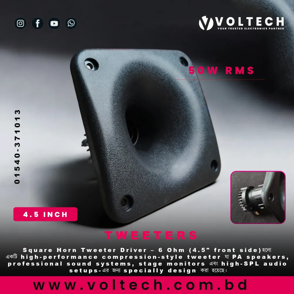 Square Horn Tweeter Driver – 6 Ohm | 4.5" Front Side | High SPL | PA Speaker Compatible | Voltech Electronics
