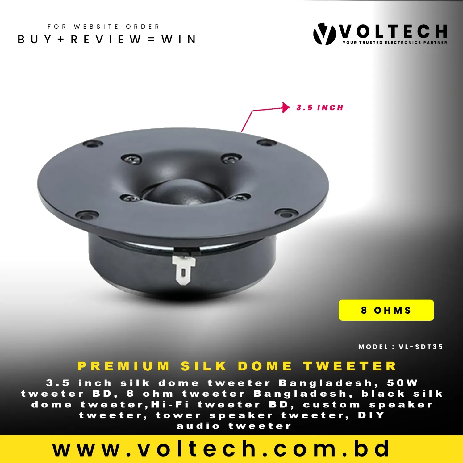 Premium Black 3.5 Inch Silk Dome Tweeter | 50W 8Ω High-Frequency Speaker for Hi-Fi & Custom Audio Premium Black 3.5 Inch Silk Dome Tweeter | 50W 8Ω High-Frequency Speaker for Hi-Fi & Custom Audio