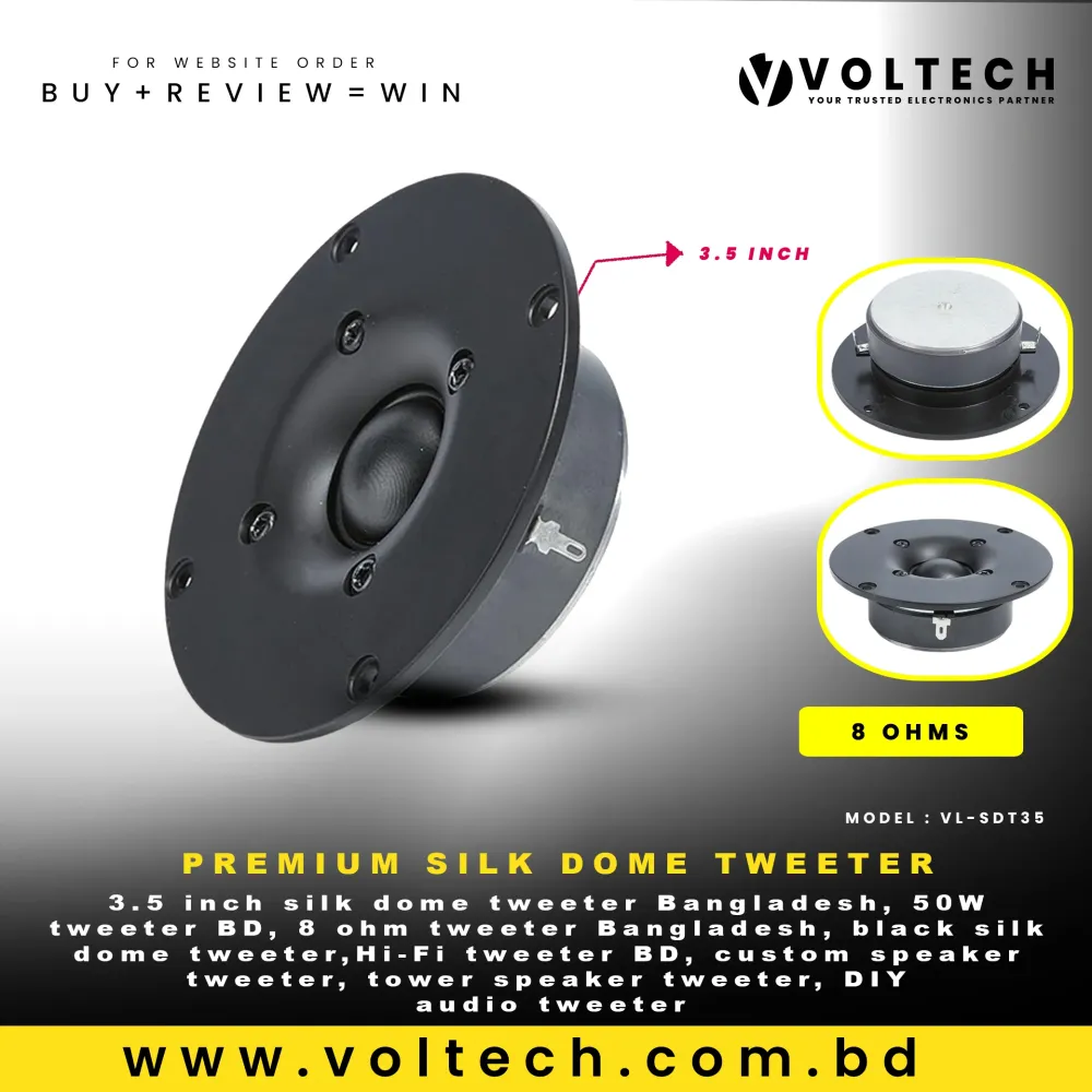 Premium Black 3.5 Inch Silk Dome Tweeter | 50W 8Ω High-Frequency Speaker for Hi-Fi & Custom Audio
