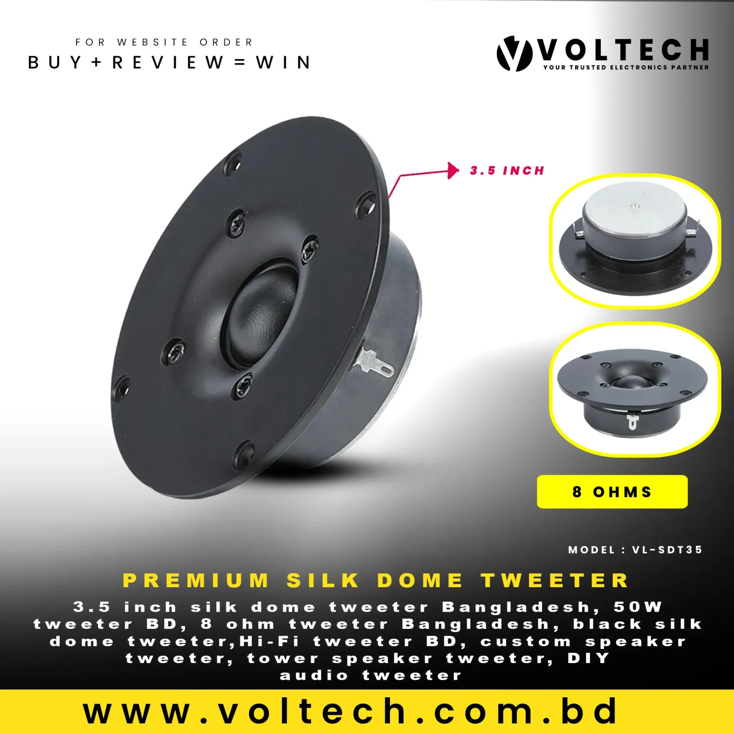 Premium Black 3.5 Inch Silk Dome Tweeter | 50W 8Ω High-Frequency Speaker for Hi-Fi & Custom Audio Premium Black 3.5 Inch Silk Dome Tweeter | 50W 8Ω High-Frequency Speaker for Hi-Fi & Custom Audio
