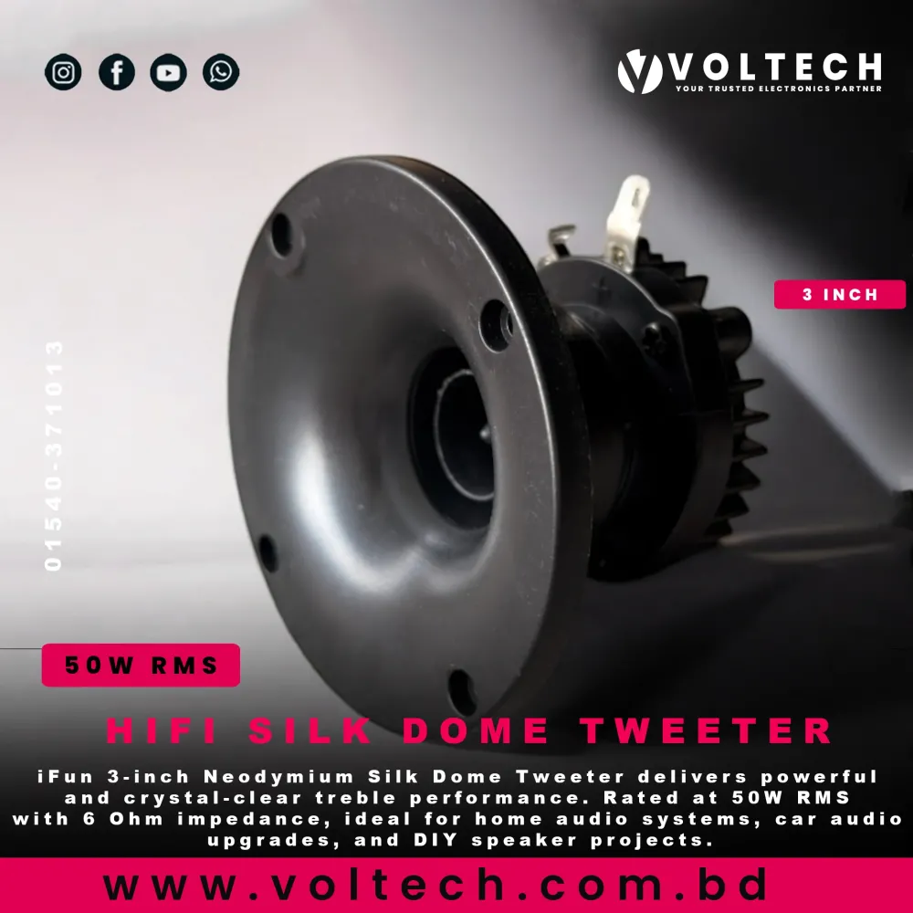 iFun 3″ Neodymium Silk Dome Tweeter – Powerful Clear Treble | 50W RMS | 6Ω